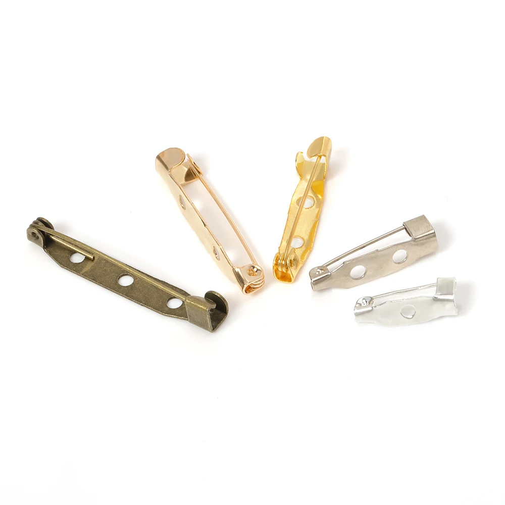 50pcs Brooch Pin Base with Hole Safety Pins Clips 15-35mm Brooch Settings Blank Accessories for Jewelry Making Wholesale DIY