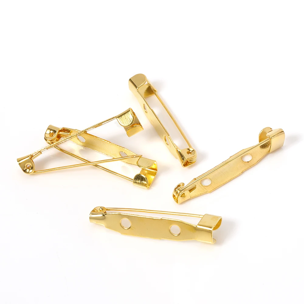 50pcs Brooch Pin Base with Hole Safety Pins Clips 15-35mm Brooch Settings Blank Accessories for Jewelry Making Wholesale DIY
