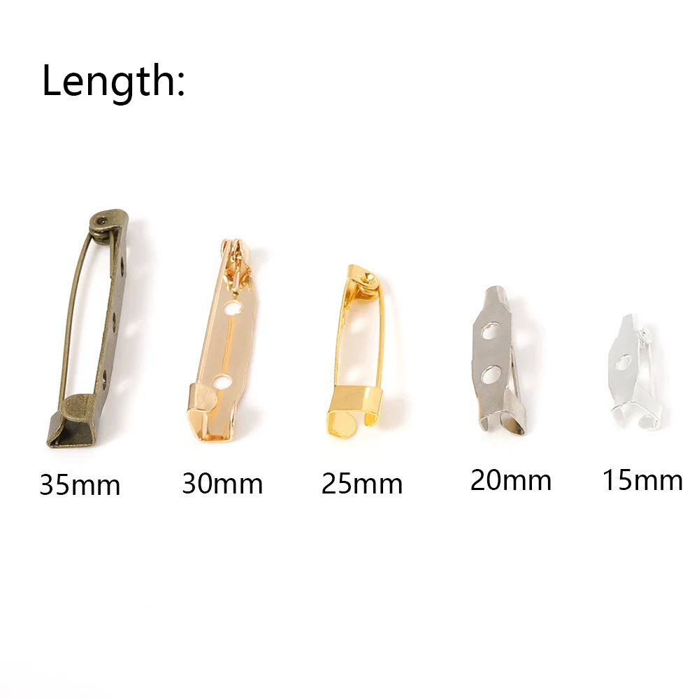 50pcs Brooch Pin Base with Hole Safety Pins Clips 15-35mm Brooch Settings Blank Accessories for Jewelry Making Wholesale DIY