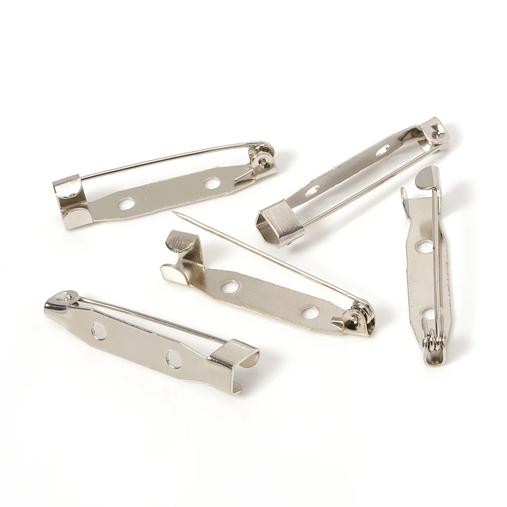 50pcs Brooch Pin Base with Hole Safety Pins Clips 15-35mm Brooch Settings Blank Accessories for Jewelry Making Wholesale DIY
