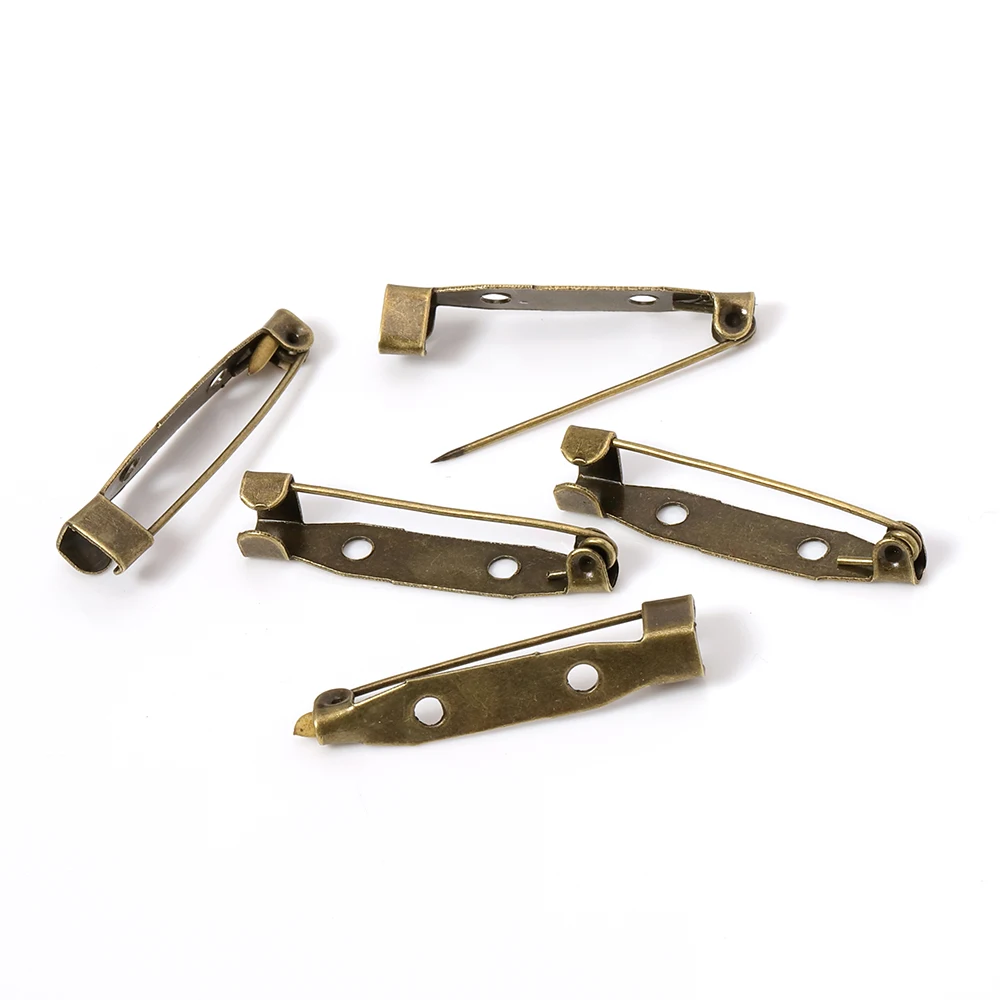 50pcs Brooch Pin Base with Hole Safety Pins Clips 15-35mm Brooch Settings Blank Accessories for Jewelry Making Wholesale DIY