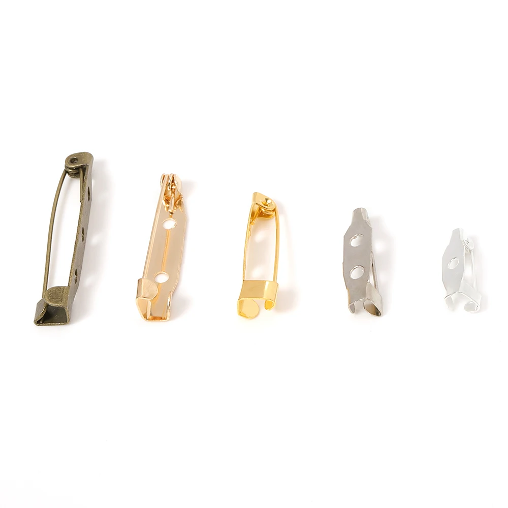 50pcs Brooch Pin Base with Hole Safety Pins Clips 15-35mm Brooch Settings Blank Accessories for Jewelry Making Wholesale DIY