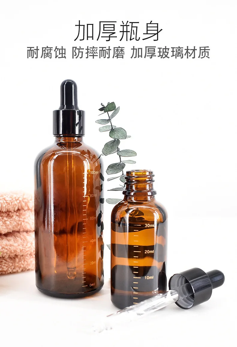 Dropper Bottles with Scale 5ml-100ml Reagent Eye Drop Amber Glass Aromatherapy Liquid Pipette Bottle Refillable Bottles Travel