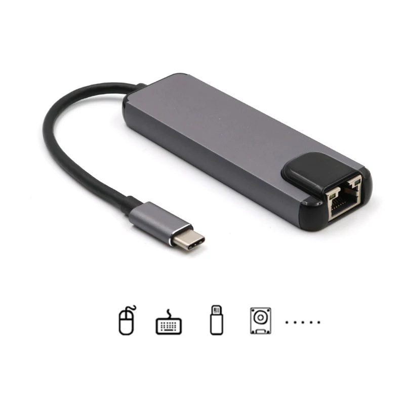 USB-C to RJ45 HDTV 4K USB 3.0 Type C 5 Port Hub Gigabit Ethernet 100/1000M Lan for Macbook Pro Air Thunderbolt 3 USB-C Charger
