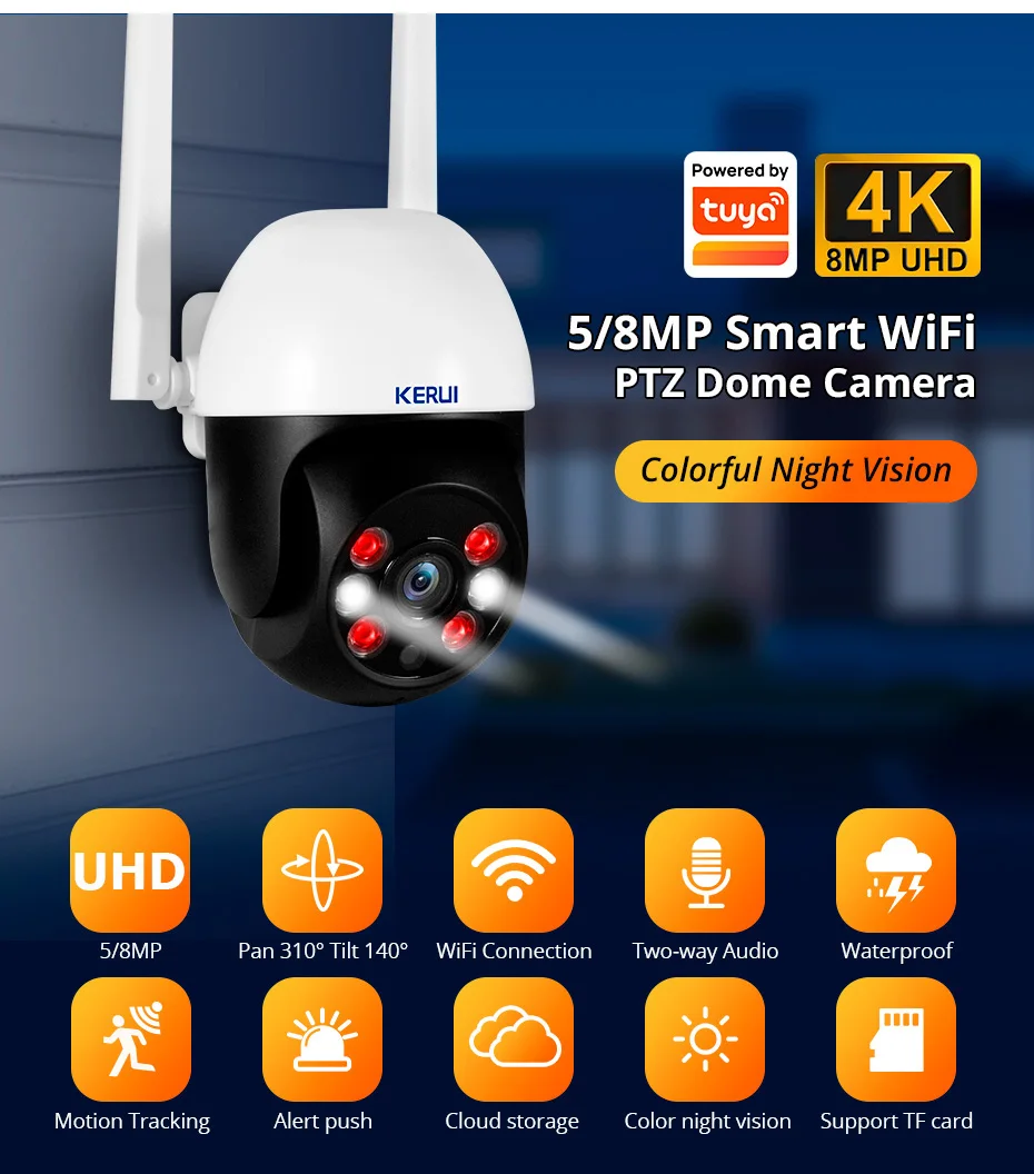 KERUI 5MP 8MP 4K PTZ WiFi IP Wireless Camera Tuya Smart Outdoor Home Security Dual Lens 10MP 5K Camera CCTV Video Surveillance