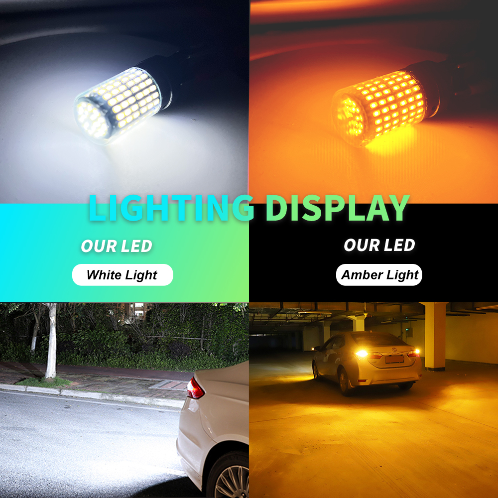 2pcs 1156 BA15S P21W BAU15S PY21W 7440 W21W P21/5W 1157 BAY15D 7443 3157 LED Bulbs 144smd Lamp Reverse Turn Signal Light 12V