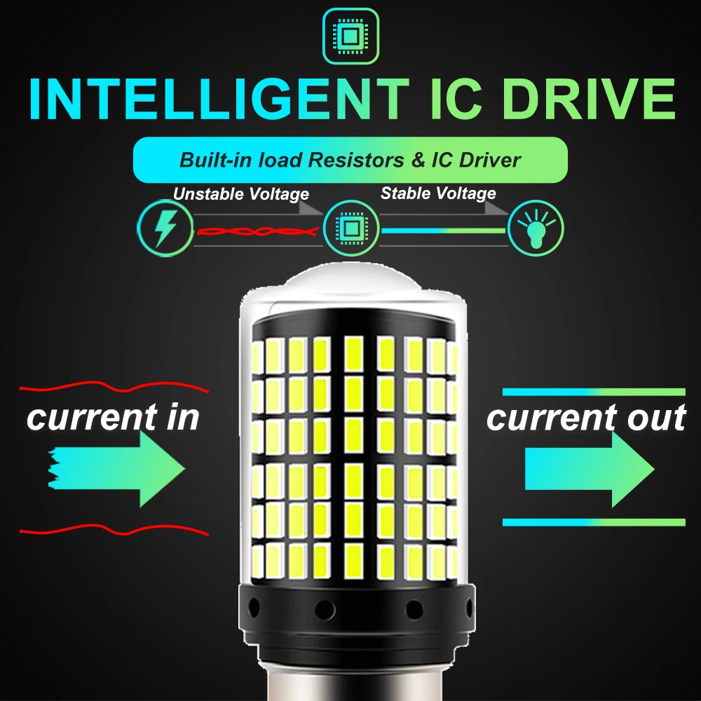 2pcs 1156 BA15S P21W BAU15S PY21W 7440 W21W P21/5W 1157 BAY15D 7443 3157 LED Bulbs 144smd Lamp Reverse Turn Signal Light 12V