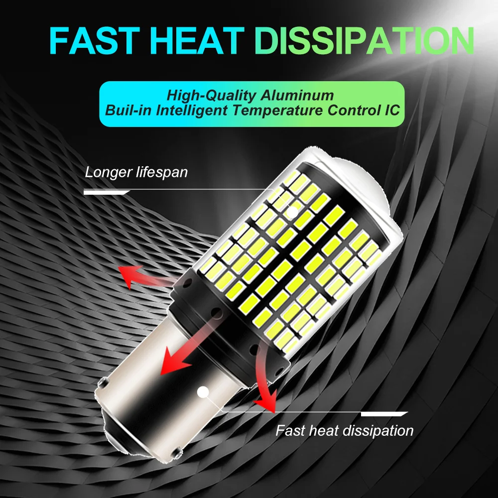 2pcs 1156 BA15S P21W BAU15S PY21W 7440 W21W P21/5W 1157 BAY15D 7443 3157 LED Bulbs 144smd Lamp Reverse Turn Signal Light 12V