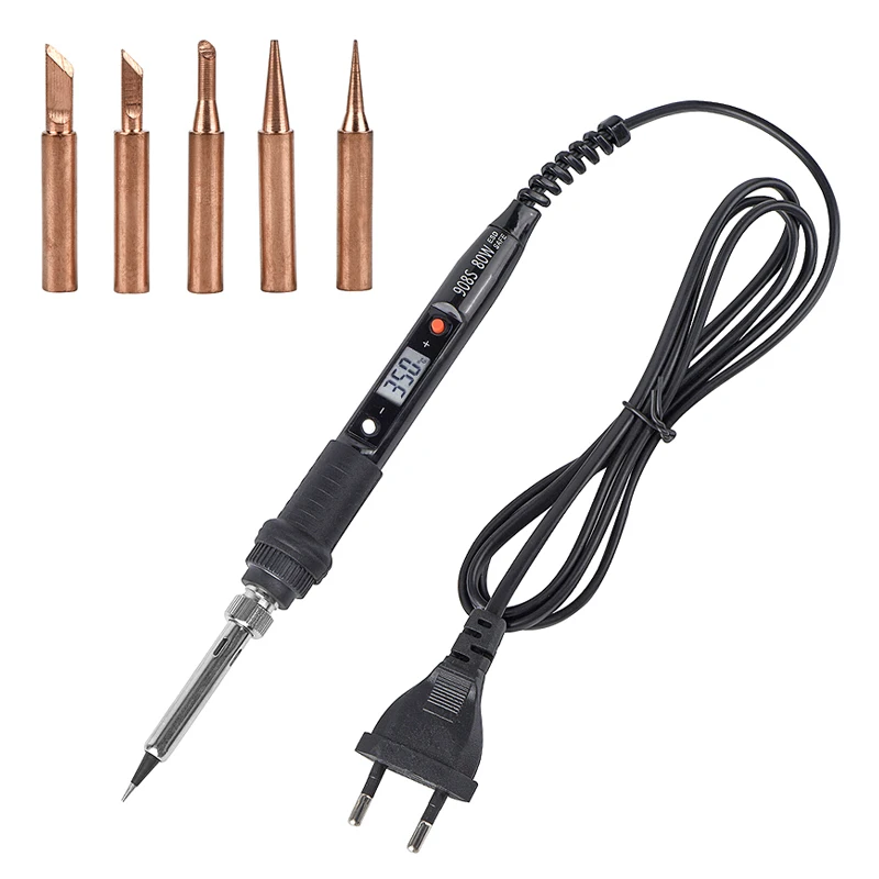 JCD 80W Electric Soldering Iron LCD Digital Display Adjustable Temperature Soldering Iron Tips 220V Welding Repair Tools 908S