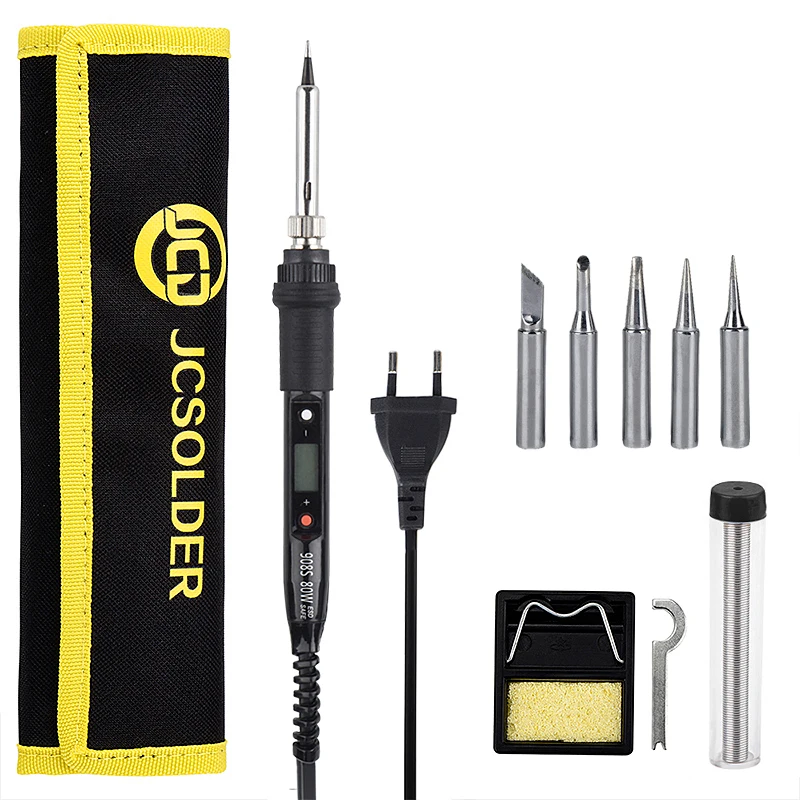 JCD 80W Electric Soldering Iron LCD Digital Display Adjustable Temperature Soldering Iron Tips 220V Welding Repair Tools 908S