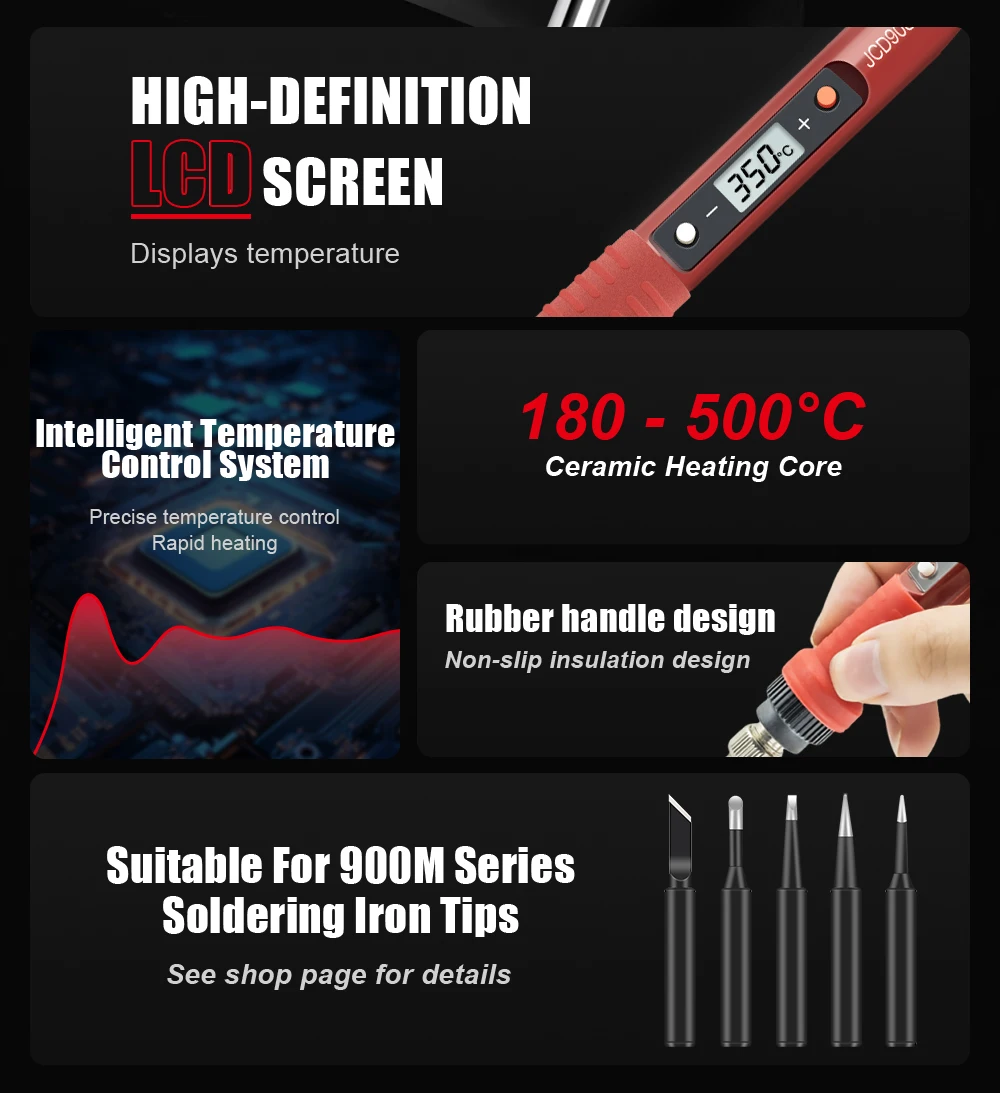 JCD 80W Electric Soldering Iron LCD Digital Display Adjustable Temperature Soldering Iron Tips 220V Welding Repair Tools 908S