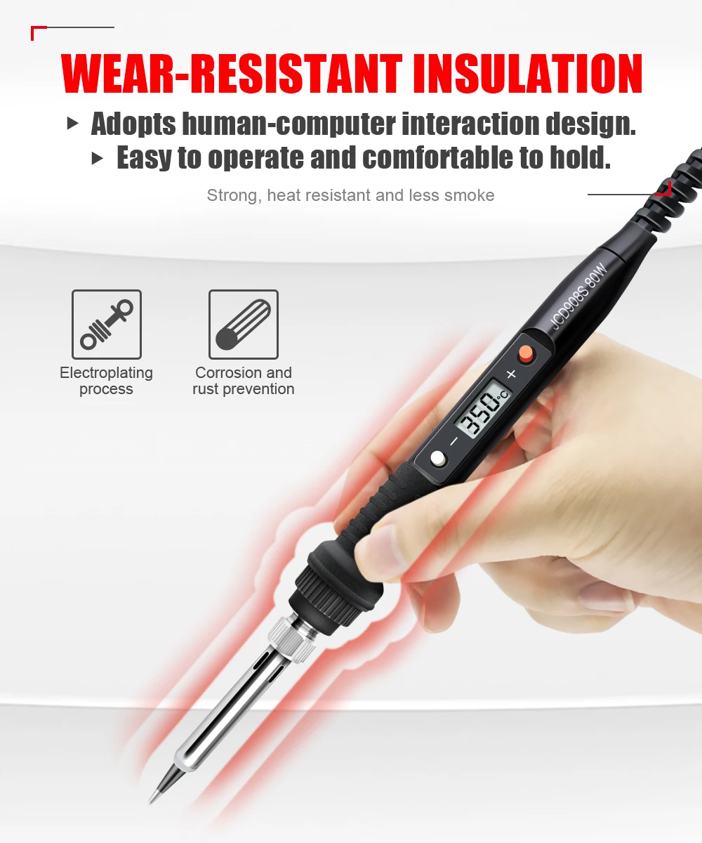 JCD 80W Electric Soldering Iron LCD Digital Display Adjustable Temperature Soldering Iron Tips 220V Welding Repair Tools 908S