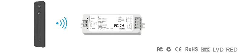 LED Dimmer Wireless RF Switch12V 5V 24V 36V 8A PWM With 1zone 2.4G Brightness Adjustment Touch Remote For Led Single Color Strip