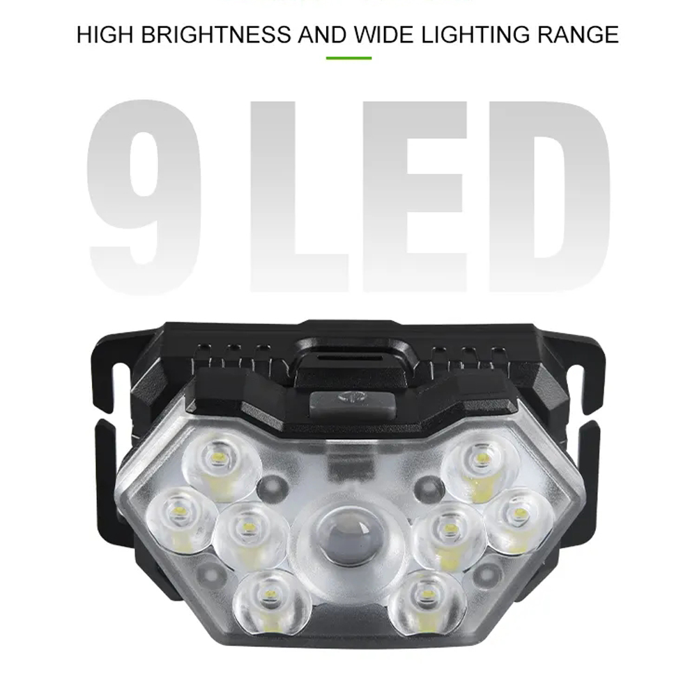 9 Led Strong Light Headlamp USB Rechageable Motion Sensor Headlight Portable Fishing Camping Outdoor Head Lamp Work Flashlight