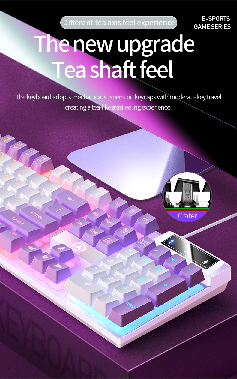 104 Keys Gaming Keyboard Wired Keyboard Color Matching Backlit Mechanical Feel Computer E-sports Peripherals for Desktop Laptop