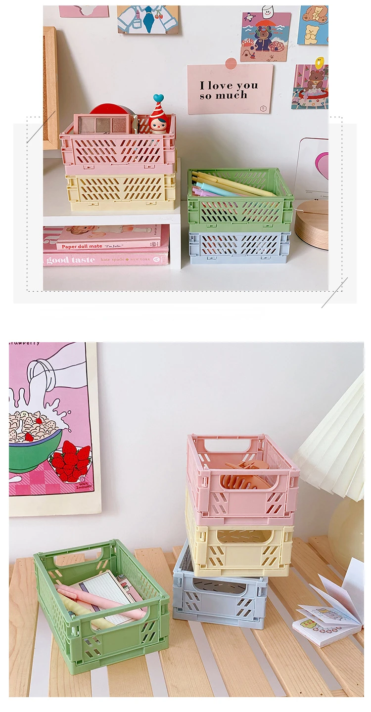 New Mini Plastic Stackable Foldable Stationary Holder Simple Cute Student Office Desktop Storage Box Stationery Home Organizer