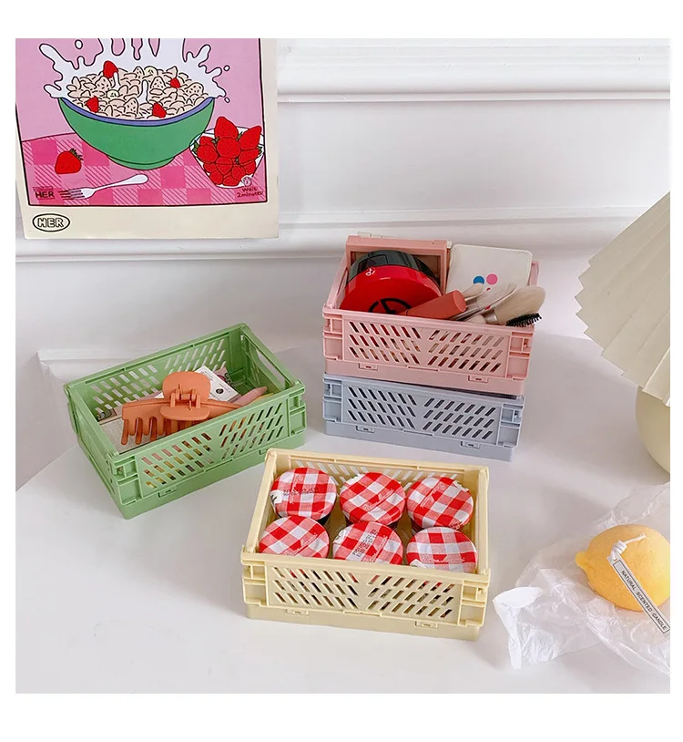 New Mini Plastic Stackable Foldable Stationary Holder Simple Cute Student Office Desktop Storage Box Stationery Home Organizer