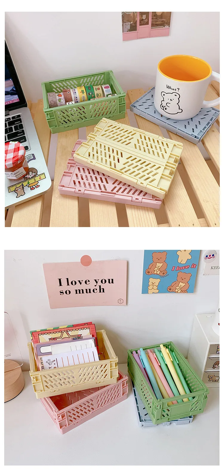 New Mini Plastic Stackable Foldable Stationary Holder Simple Cute Student Office Desktop Storage Box Stationery Home Organizer