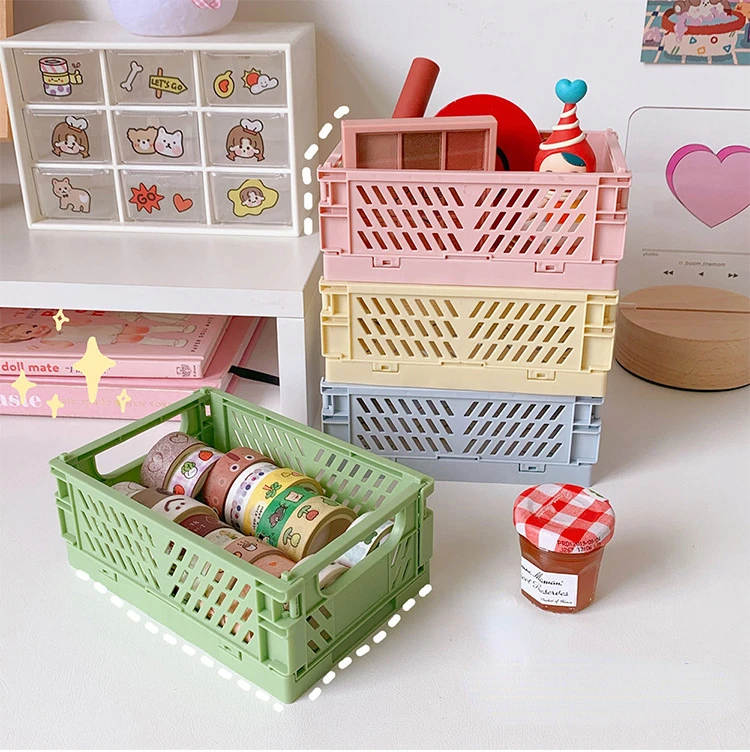 New Mini Plastic Stackable Foldable Stationary Holder Simple Cute Student Office Desktop Storage Box Stationery Home Organizer