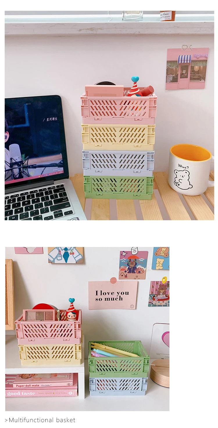 New Mini Plastic Stackable Foldable Stationary Holder Simple Cute Student Office Desktop Storage Box Stationery Home Organizer