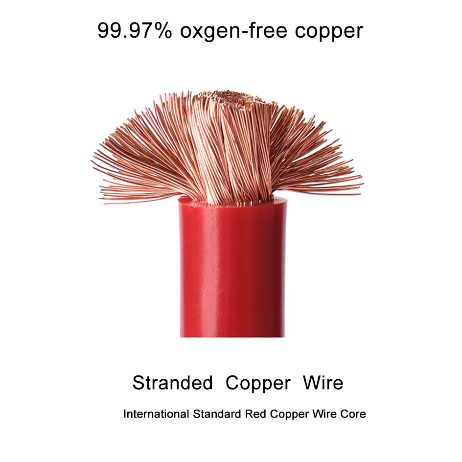 Battery Inverter Connection Cable Set with Terminals 8/6/4/2 AWG 10/16/25/35mm2 UPS Wire Stranded Red Copper Core Tin-plated Lug