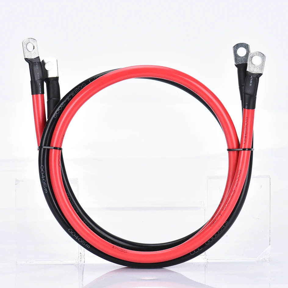 Battery Inverter Connection Cable Set with Terminals 8/6/4/2 AWG 10/16/25/35mm2 UPS Wire Stranded Red Copper Core Tin-plated Lug