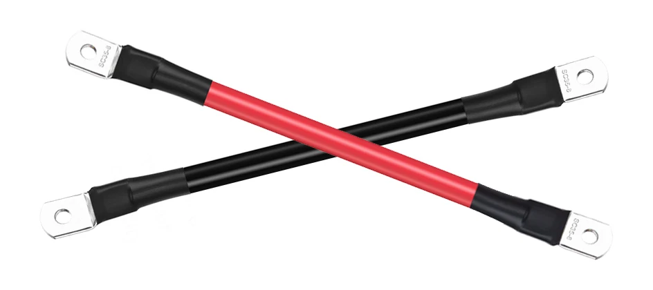 Battery Inverter Connection Cable Set with Terminals 8/6/4/2 AWG 10/16/25/35mm2 UPS Wire Stranded Red Copper Core Tin-plated Lug