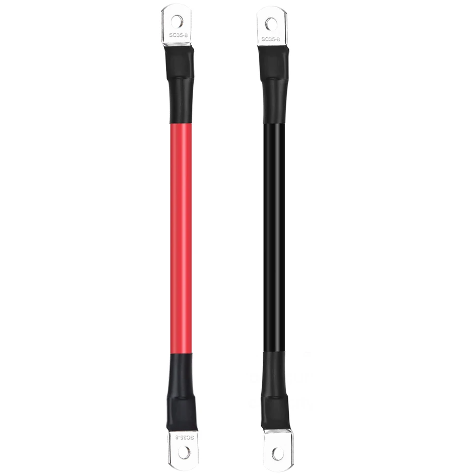 Battery Inverter Connection Cable Set with Terminals 8/6/4/2 AWG 10/16/25/35mm2 UPS Wire Stranded Red Copper Core Tin-plated Lug