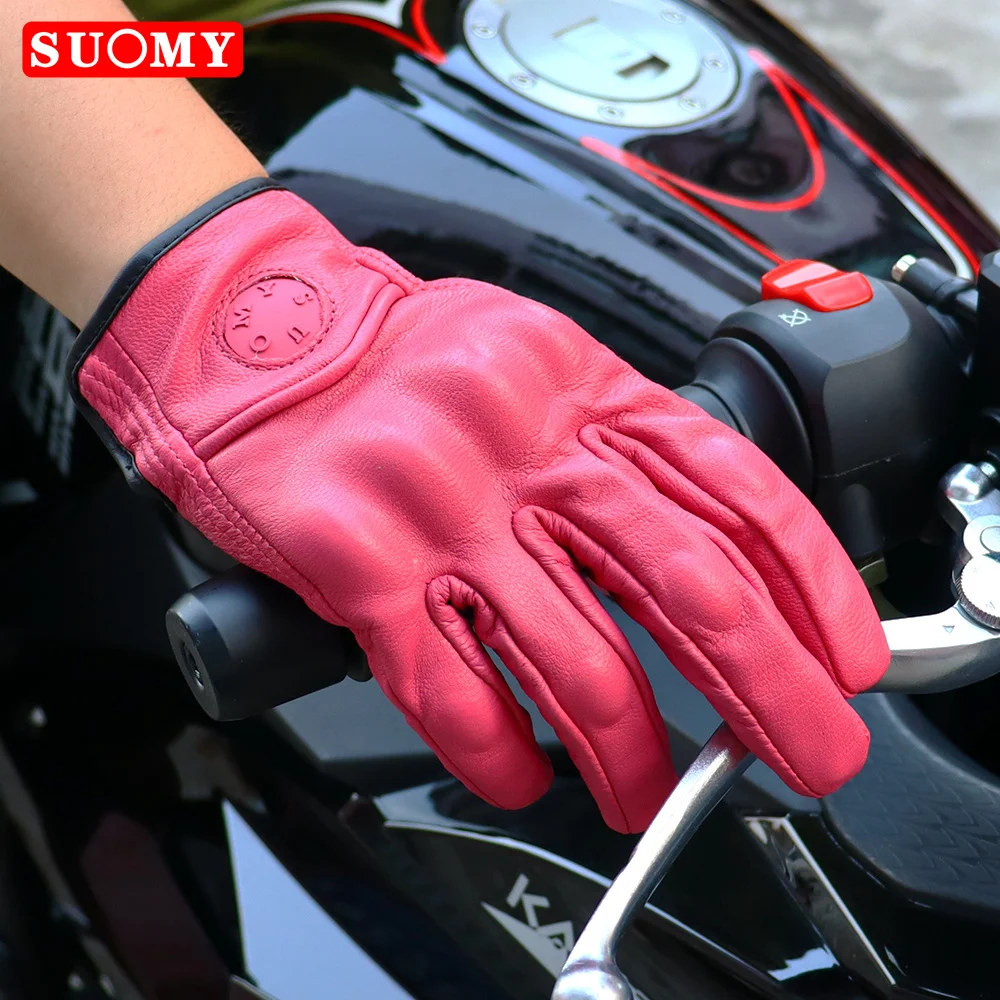 Suomy Vinatge Goatskin Motorcycle Gloves Summer Men Brown Retro Leather Motorbike Motocross Glove Lady Motorcyclist Guantes