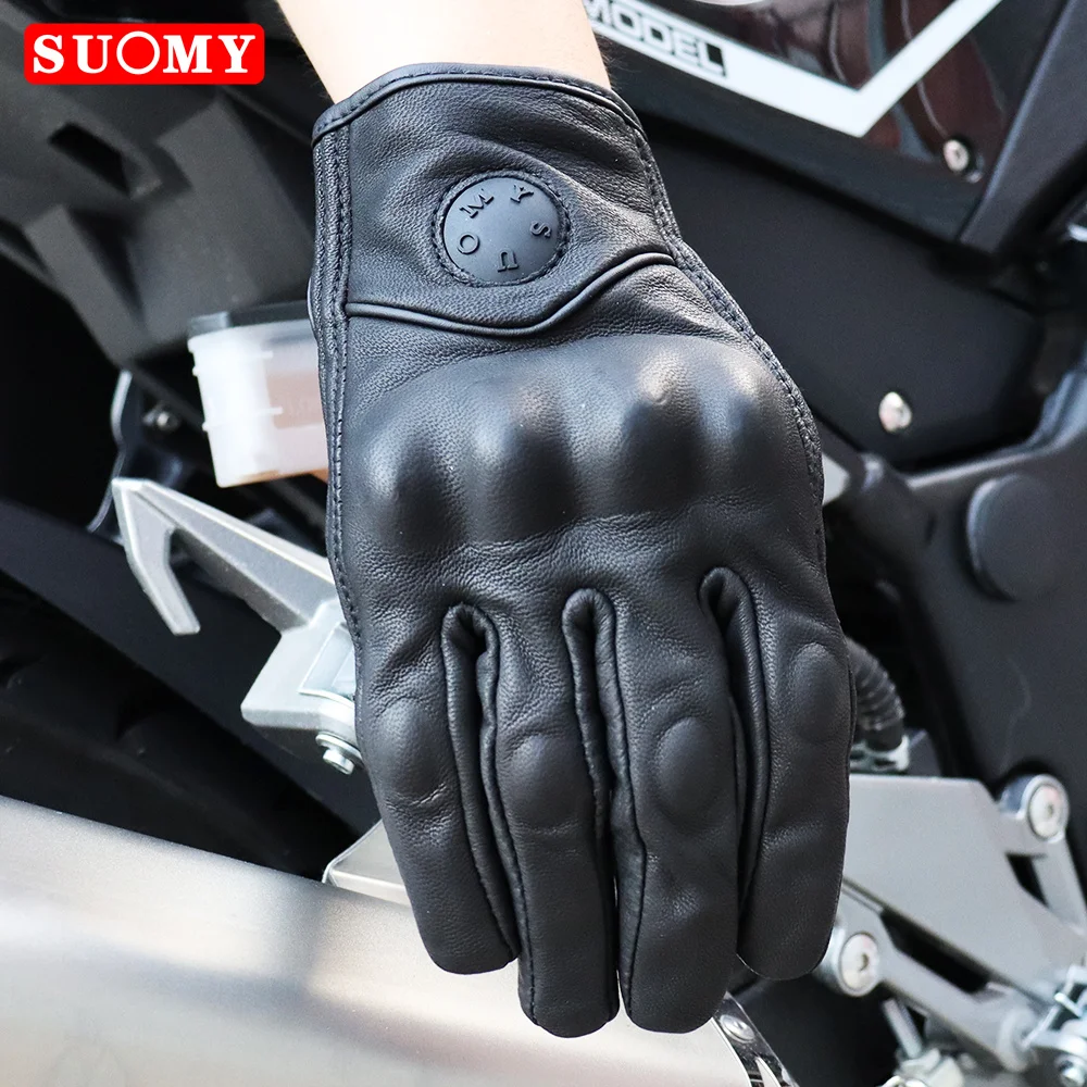 Suomy Vinatge Goatskin Motorcycle Gloves Summer Men Brown Retro Leather Motorbike Motocross Glove Lady Motorcyclist Guantes