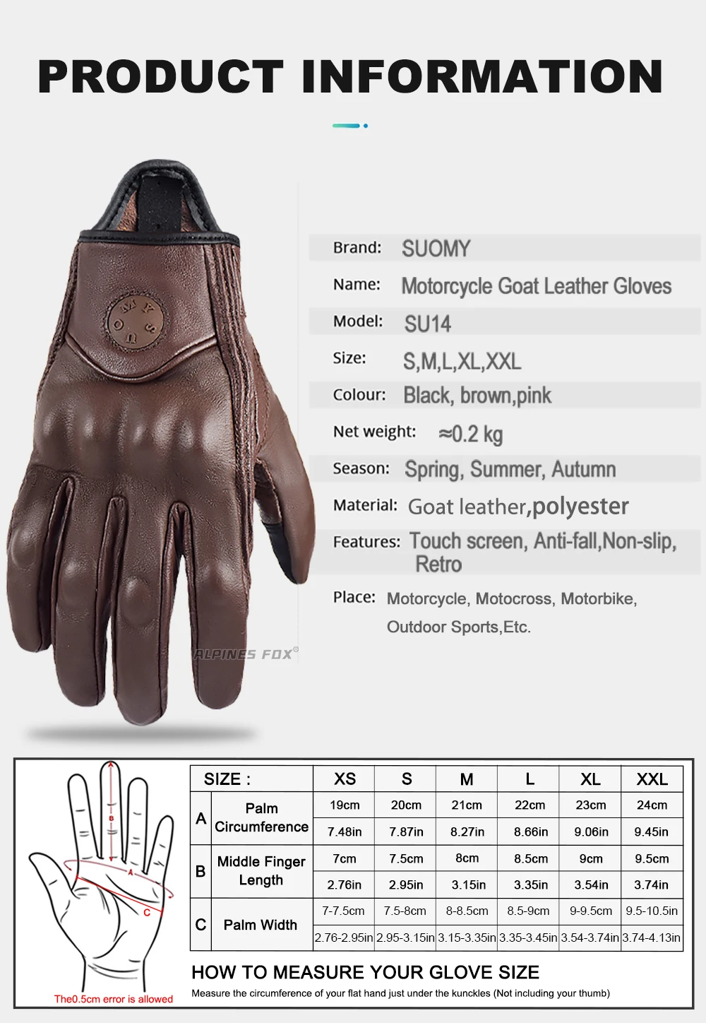 Suomy Vinatge Goatskin Motorcycle Gloves Summer Men Brown Retro Leather Motorbike Motocross Glove Lady Motorcyclist Guantes
