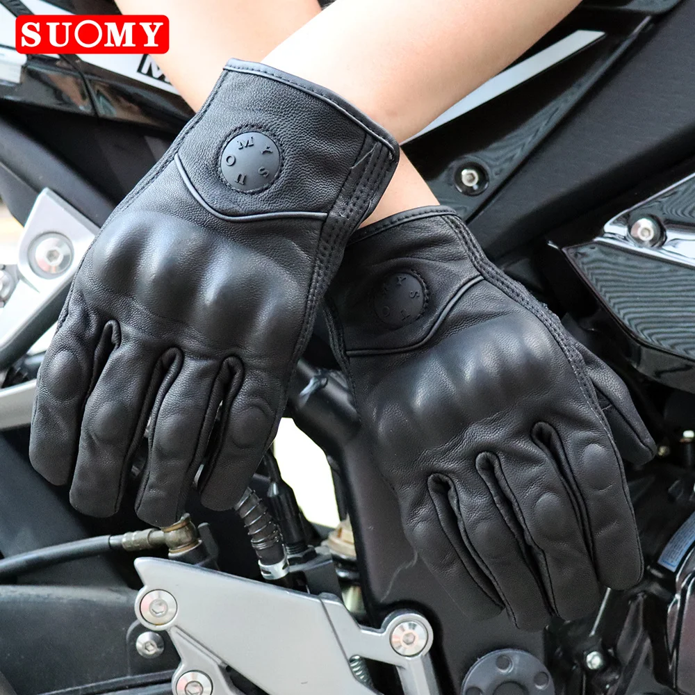 Suomy Vinatge Goatskin Motorcycle Gloves Summer Men Brown Retro Leather Motorbike Motocross Glove Lady Motorcyclist Guantes
