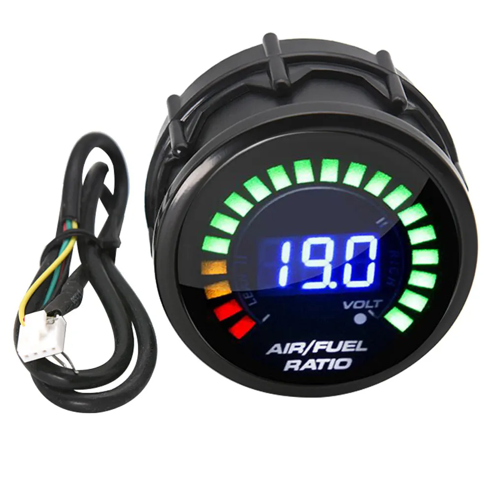 52mm Digital Air Fuel Ratio Gauge Car Gauge AFR Fit for 12V Car Voltmeter 2 in 1 Can Be Paired With Narrowband O2 Oxygen Sensor
