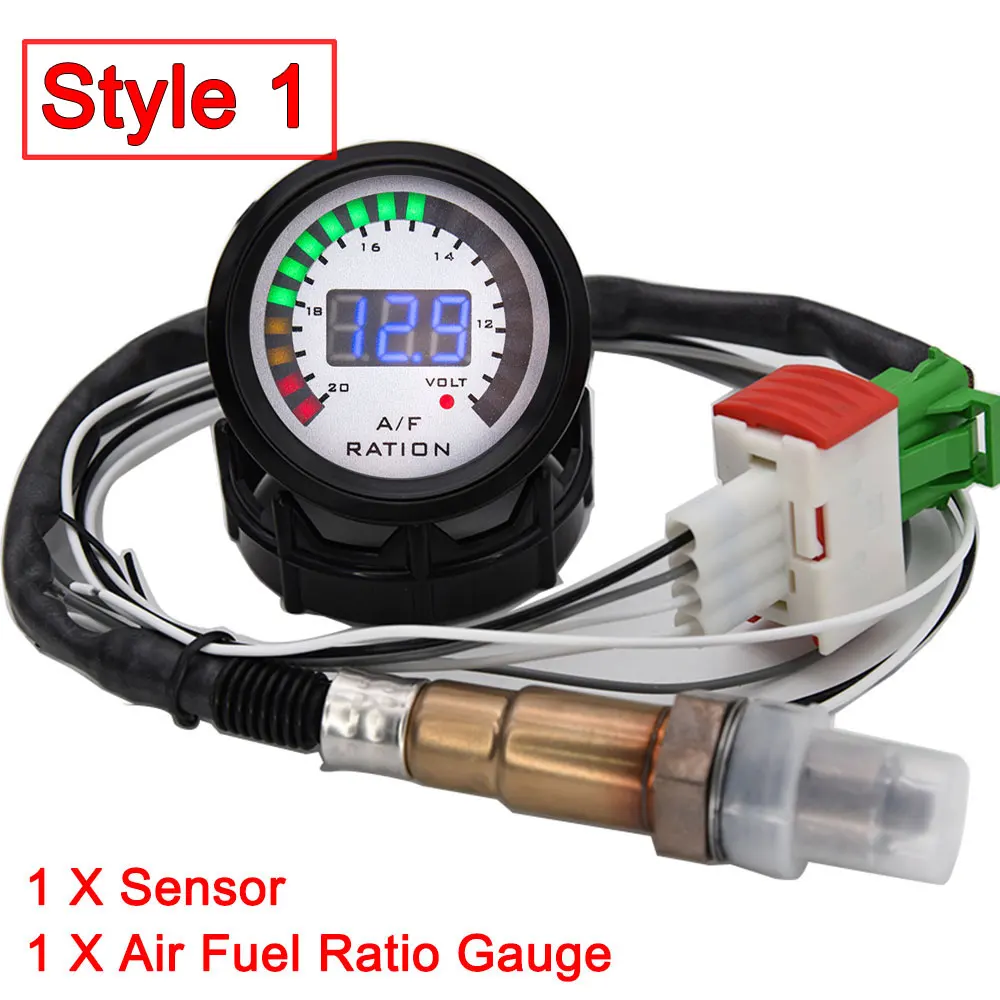52mm Digital Air Fuel Ratio Gauge Car Gauge AFR Fit for 12V Car Voltmeter 2 in 1 Can Be Paired With Narrowband O2 Oxygen Sensor