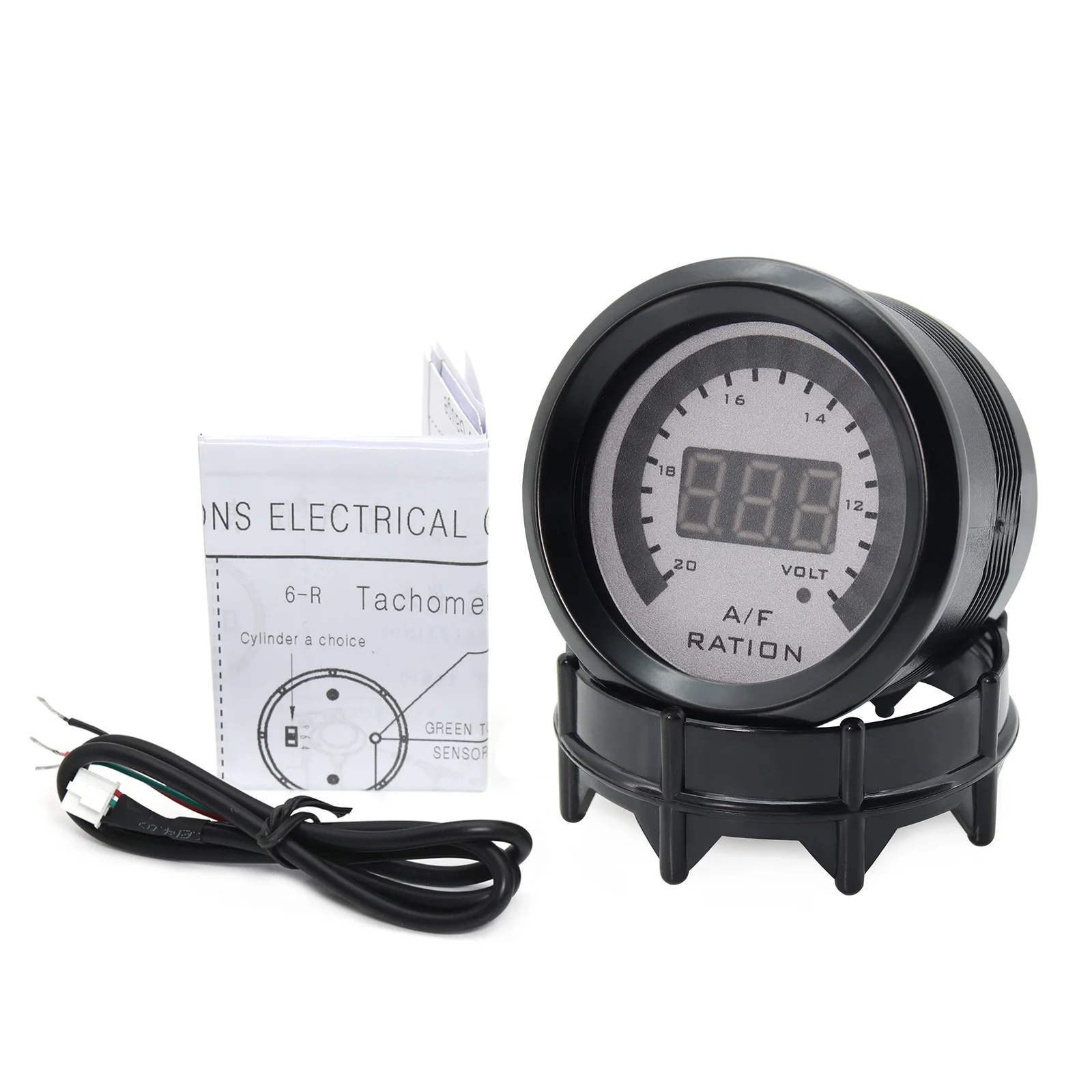 52mm Digital Air Fuel Ratio Gauge Car Gauge AFR Fit for 12V Car Voltmeter 2 in 1 Can Be Paired With Narrowband O2 Oxygen Sensor