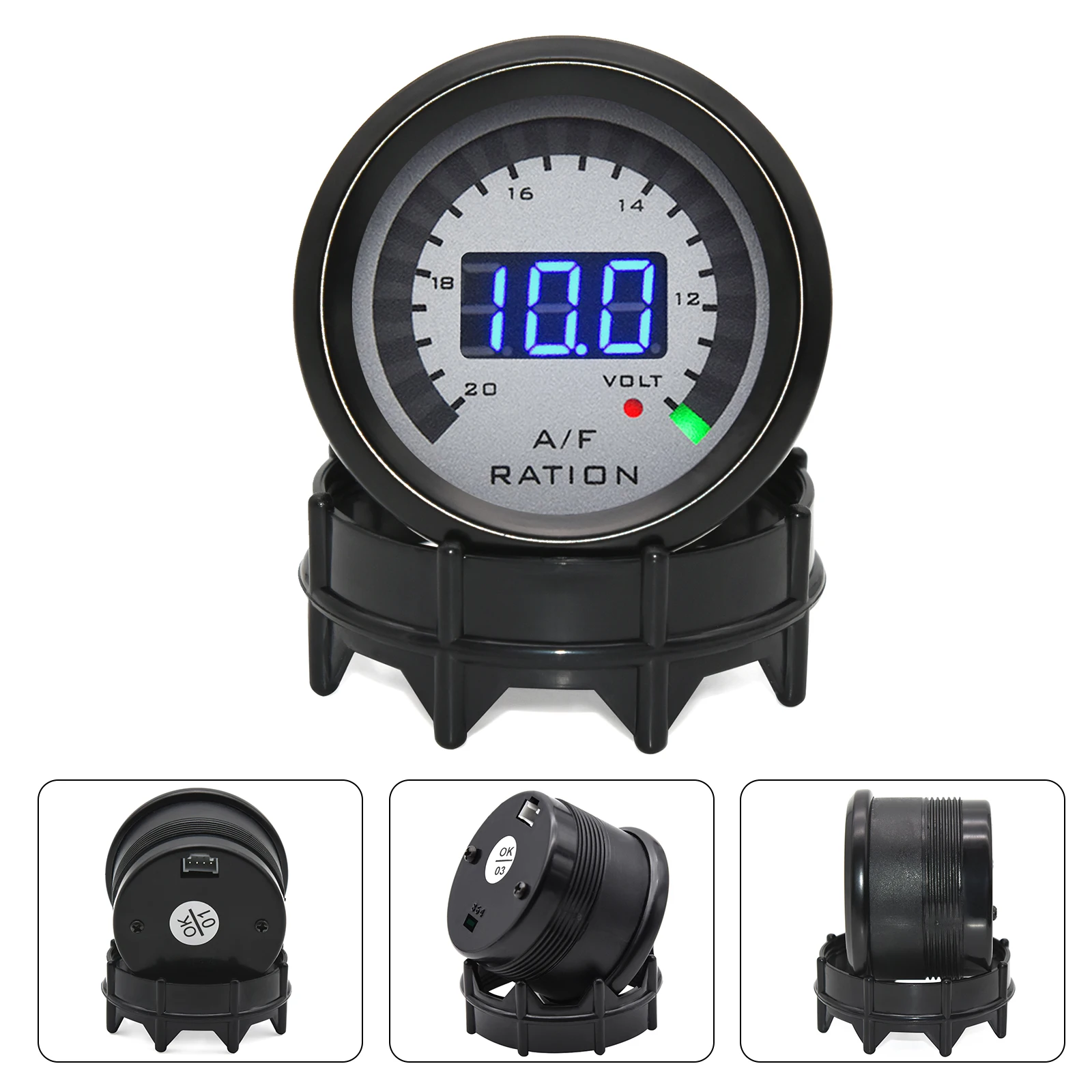 52mm Digital Air Fuel Ratio Gauge Car Gauge AFR Fit for 12V Car Voltmeter 2 in 1 Can Be Paired With Narrowband O2 Oxygen Sensor