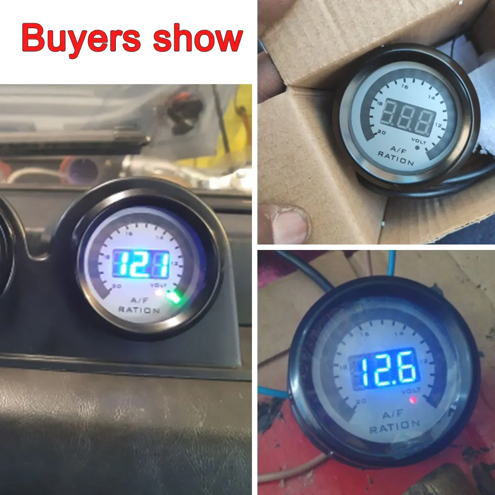 52mm Digital Air Fuel Ratio Gauge Car Gauge AFR Fit for 12V Car Voltmeter 2 in 1 Can Be Paired With Narrowband O2 Oxygen Sensor