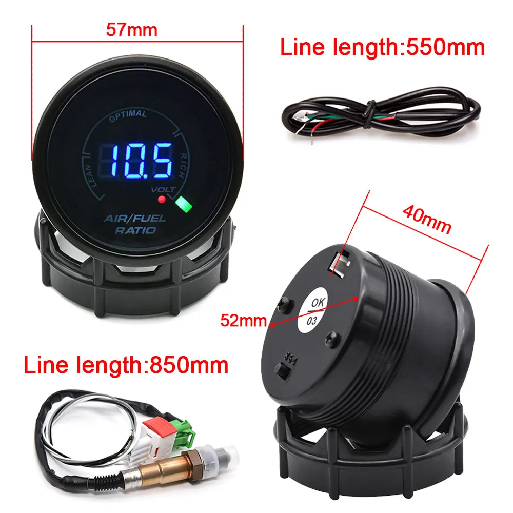 52mm Digital Air Fuel Ratio Gauge Car Gauge AFR Fit for 12V Car Voltmeter 2 in 1 Can Be Paired With Narrowband O2 Oxygen Sensor
