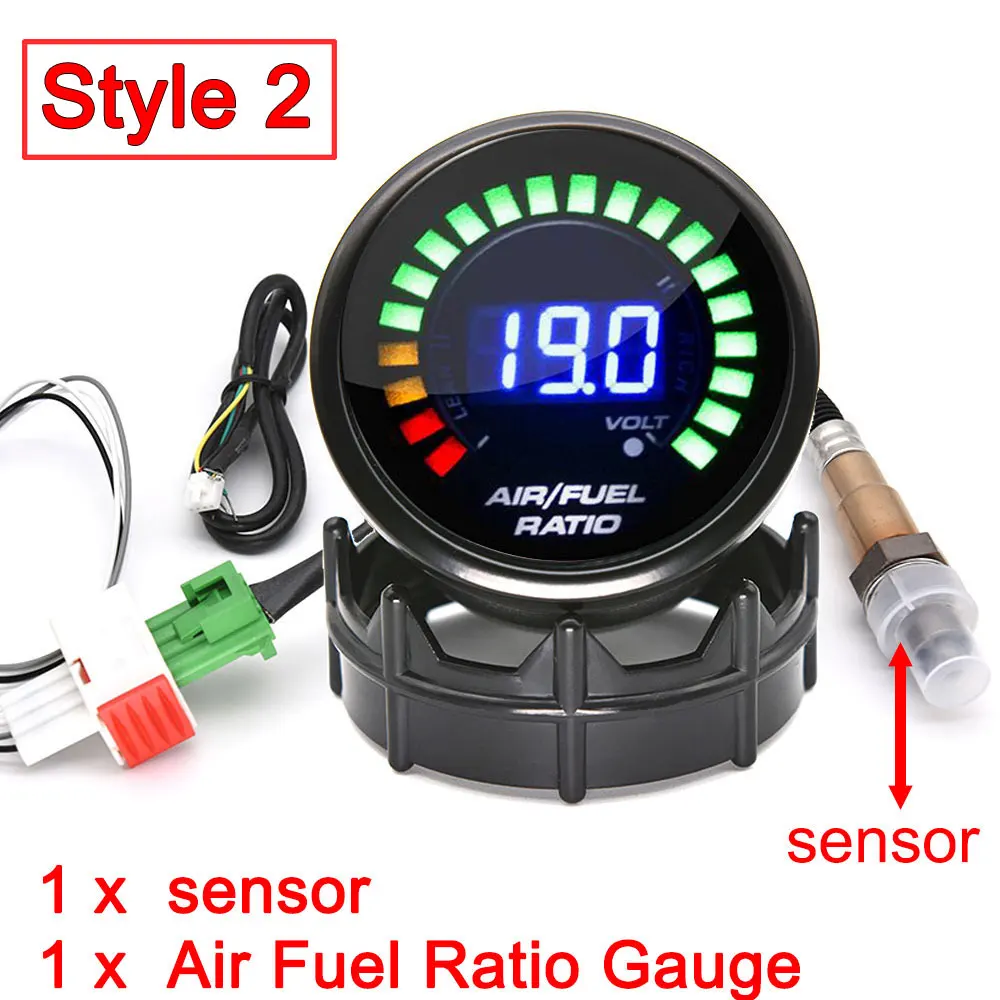 52mm Digital Air Fuel Ratio Gauge Car Gauge AFR Fit for 12V Car Voltmeter 2 in 1 Can Be Paired With Narrowband O2 Oxygen Sensor