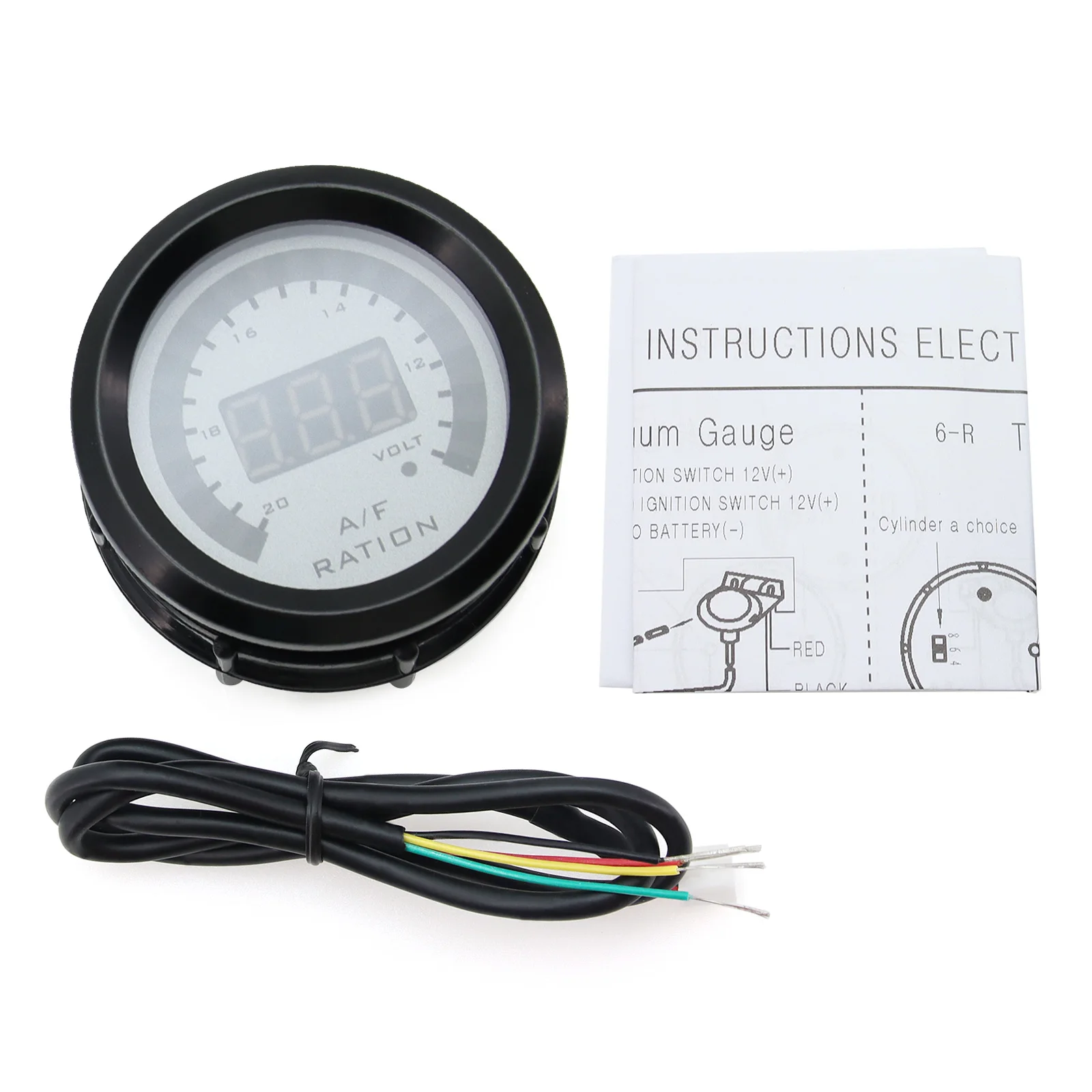 52mm Digital Air Fuel Ratio Gauge Car Gauge AFR Fit for 12V Car Voltmeter 2 in 1 Can Be Paired With Narrowband O2 Oxygen Sensor
