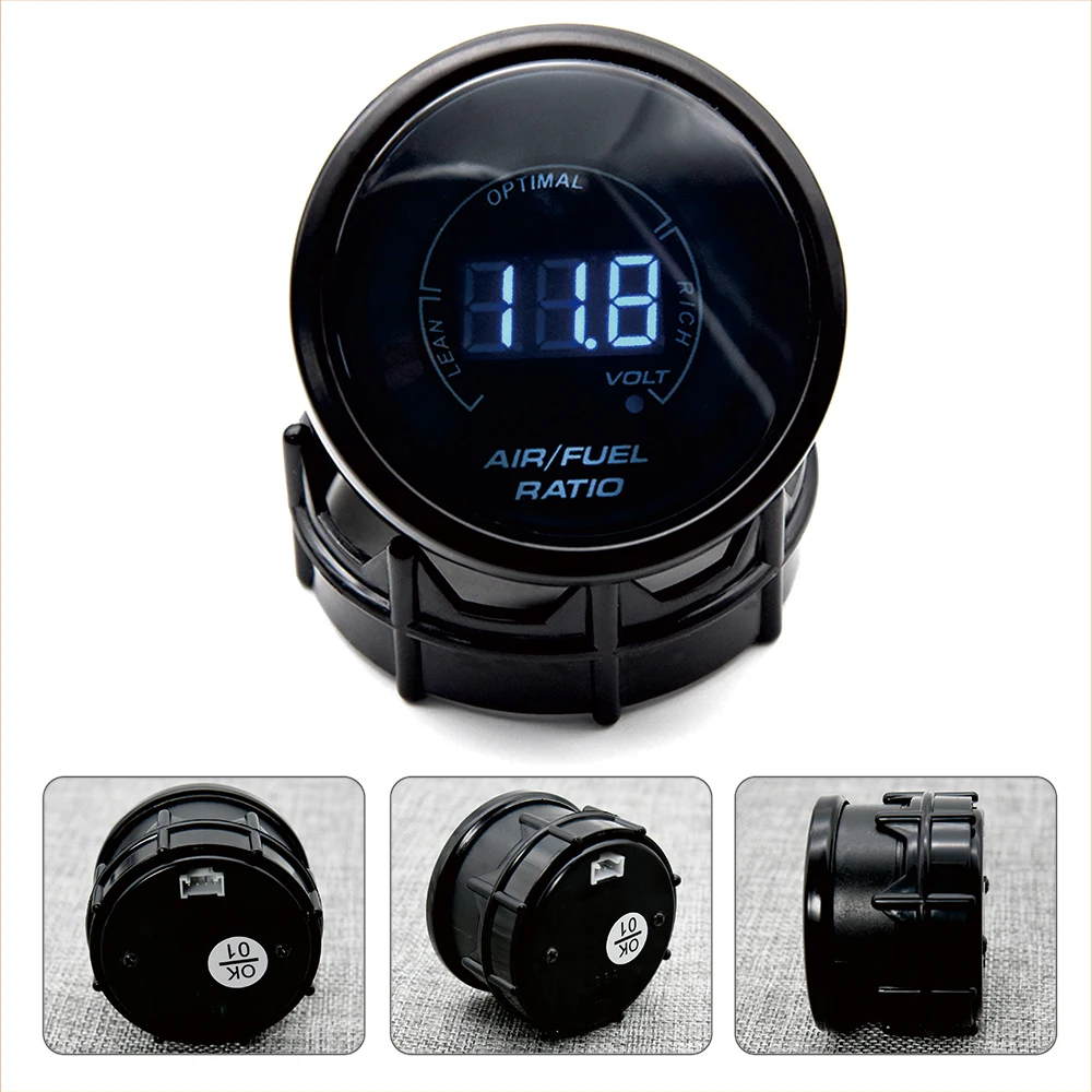 52mm Digital Air Fuel Ratio Gauge Car Gauge AFR Fit for 12V Car Voltmeter 2 in 1 Can Be Paired With Narrowband O2 Oxygen Sensor