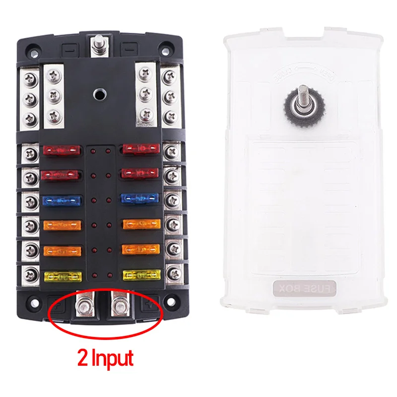 Car Boat Fuse Box Holder With 12 Way Blade Fuse Holder Block & Warning Indicator 12V~24V Power Distribution Panel Board