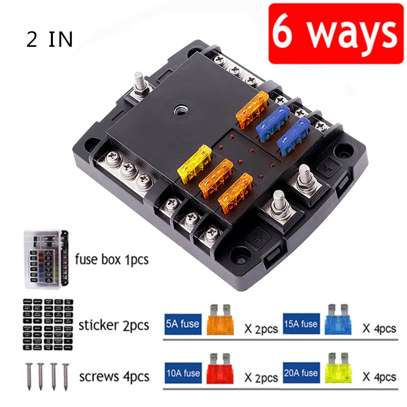 Car Boat Fuse Box Holder With 12 Way Blade Fuse Holder Block & Warning Indicator 12V~24V Power Distribution Panel Board