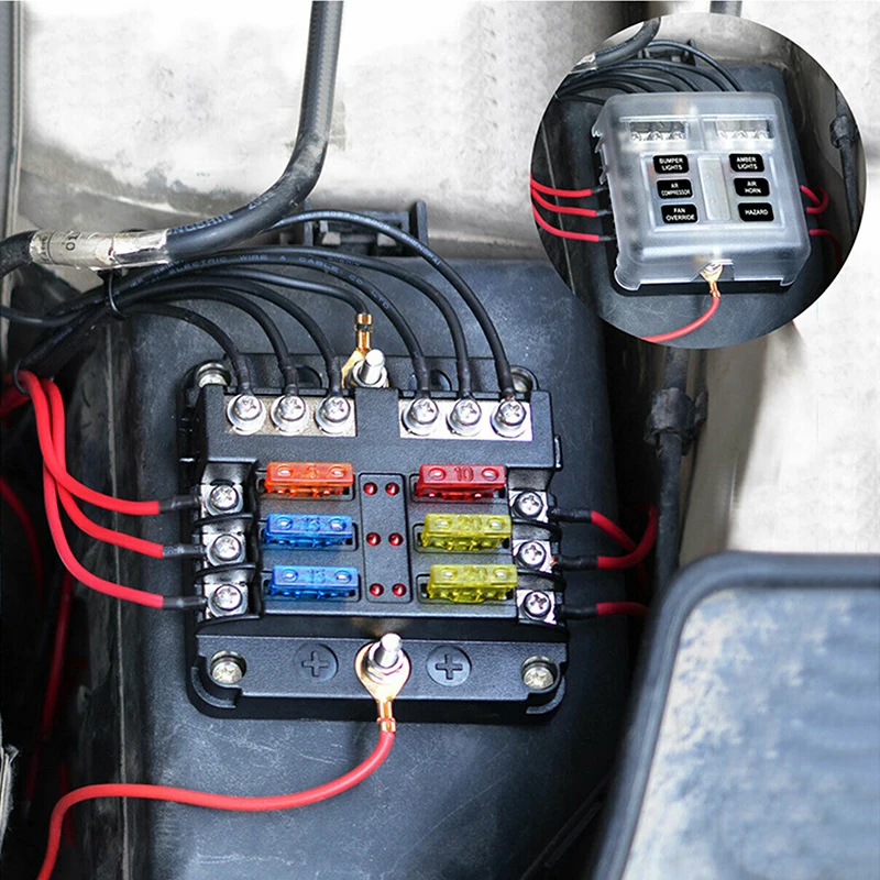 Car Boat Fuse Box Holder With 12 Way Blade Fuse Holder Block & Warning Indicator 12V~24V Power Distribution Panel Board