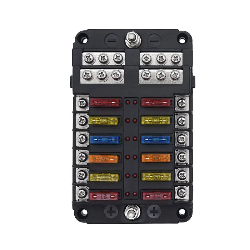 Car Boat Fuse Box Holder With 12 Way Blade Fuse Holder Block & Warning Indicator 12V~24V Power Distribution Panel Board