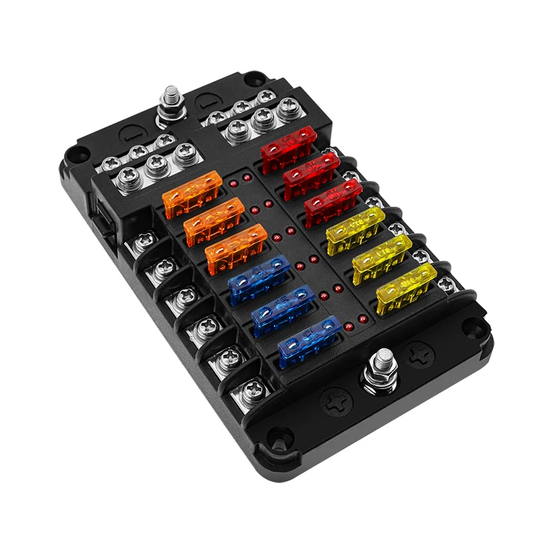 Car Boat Fuse Box Holder With 12 Way Blade Fuse Holder Block & Warning Indicator 12V~24V Power Distribution Panel Board