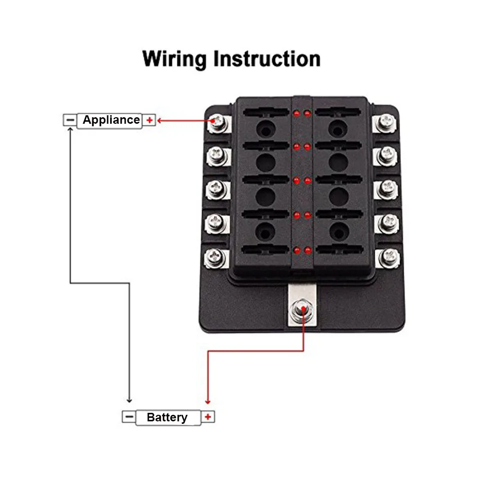 Car Boat Fuse Box Holder With 12 Way Blade Fuse Holder Block & Warning Indicator 12V~24V Power Distribution Panel Board