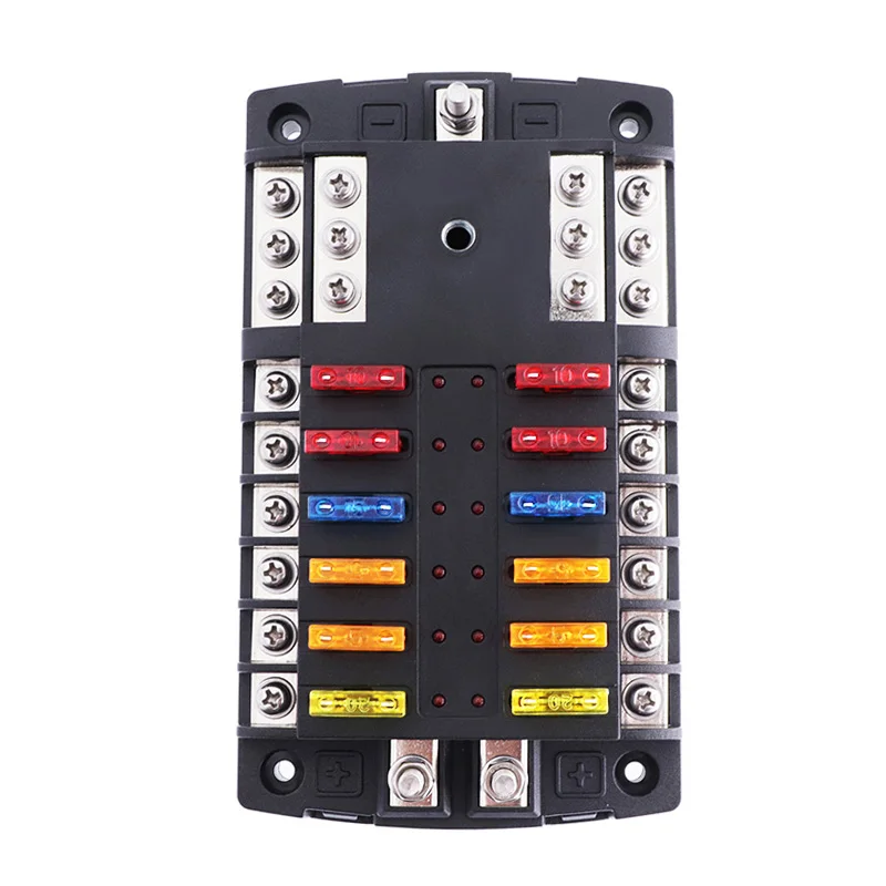 Car Boat Fuse Box Holder With 12 Way Blade Fuse Holder Block & Warning Indicator 12V~24V Power Distribution Panel Board