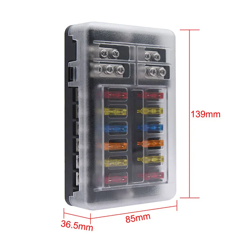 Car Boat Fuse Box Holder With 12 Way Blade Fuse Holder Block & Warning Indicator 12V~24V Power Distribution Panel Board