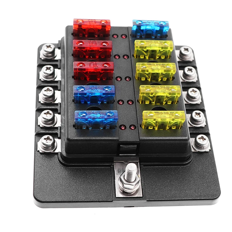 Car Boat Fuse Box Holder With 12 Way Blade Fuse Holder Block & Warning Indicator 12V~24V Power Distribution Panel Board